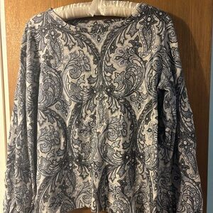 LOFT Black and Gray Paisley Long Sleeve Top